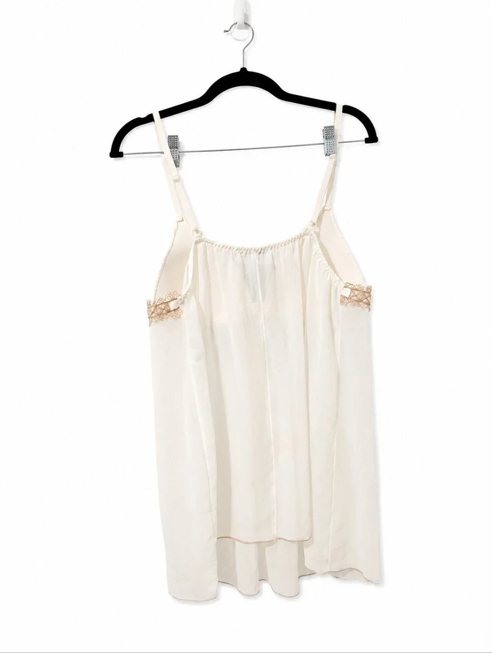 Linea Donatella Ivory Babydoll Chemise Nightgown Lace Trim Pleated Cups Size L